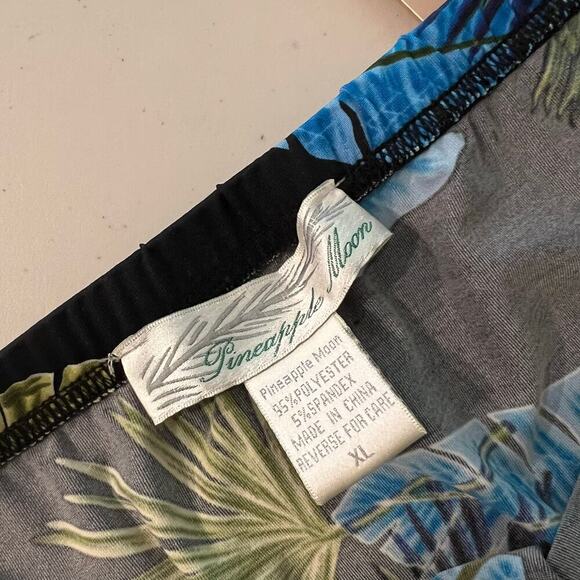 Pineapple Moon 90s Blue & Green Palm Leaf Print Elastic Summer Skirt Size XL - Picture 2 of 8